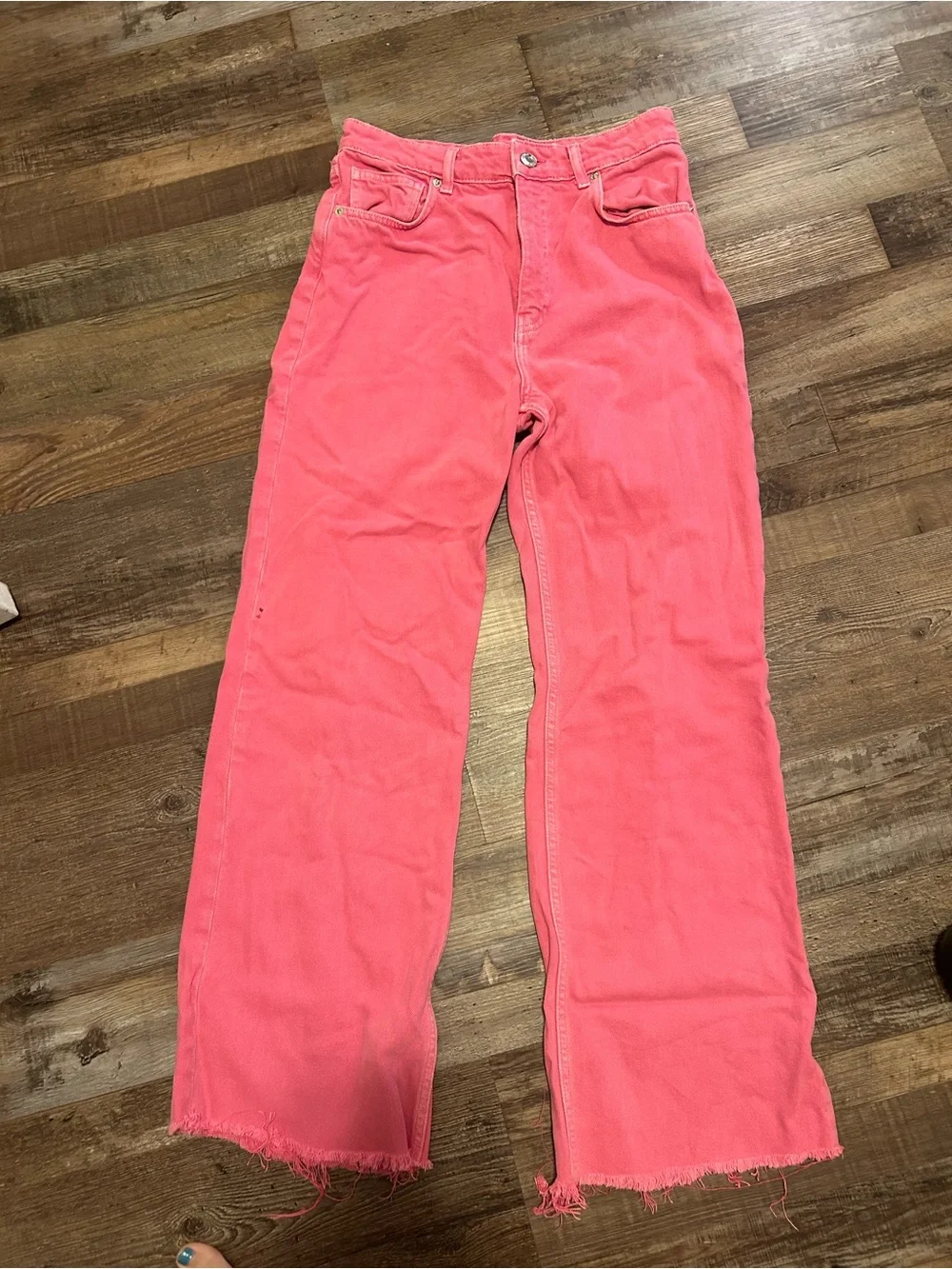 Zara Coral Pink High-Rise Wide-Leg Jeans